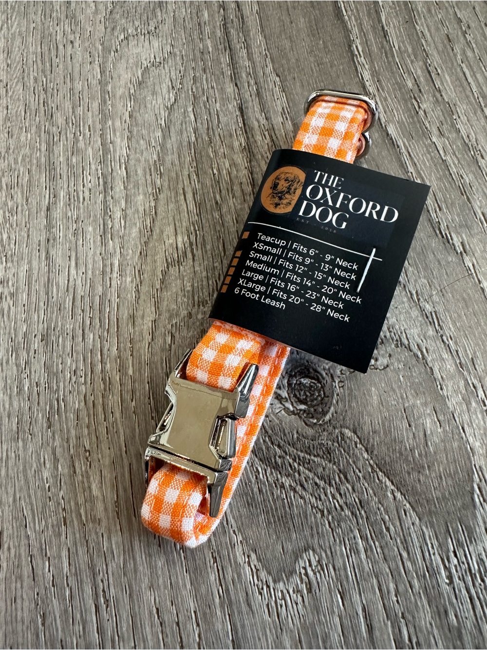 Orange Gingham Dog Collar size XS